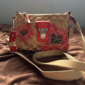 Coach Crossbody Bag in Tan and Orange with Pink Accents